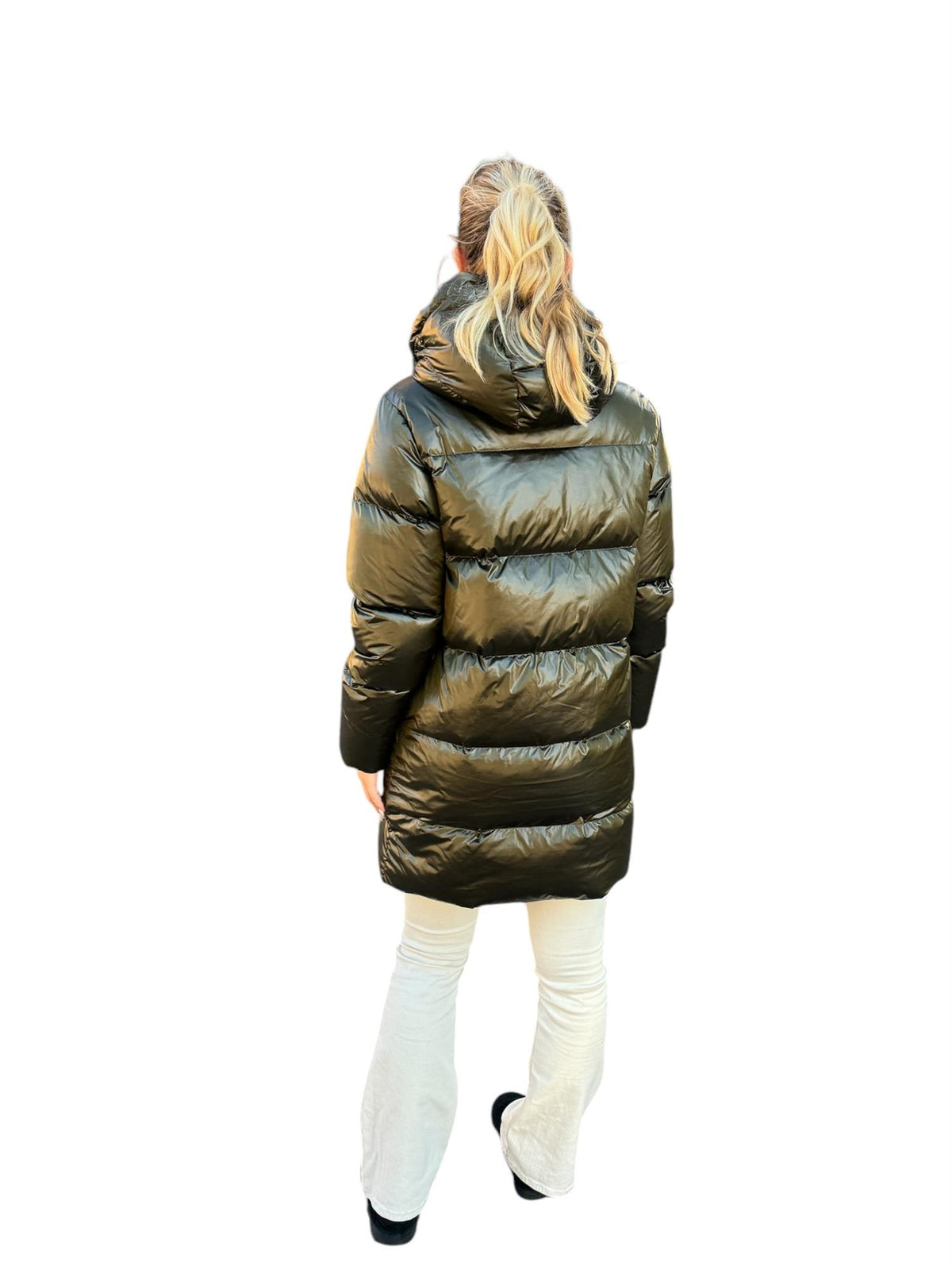 Lange Pufferjacke Oliv