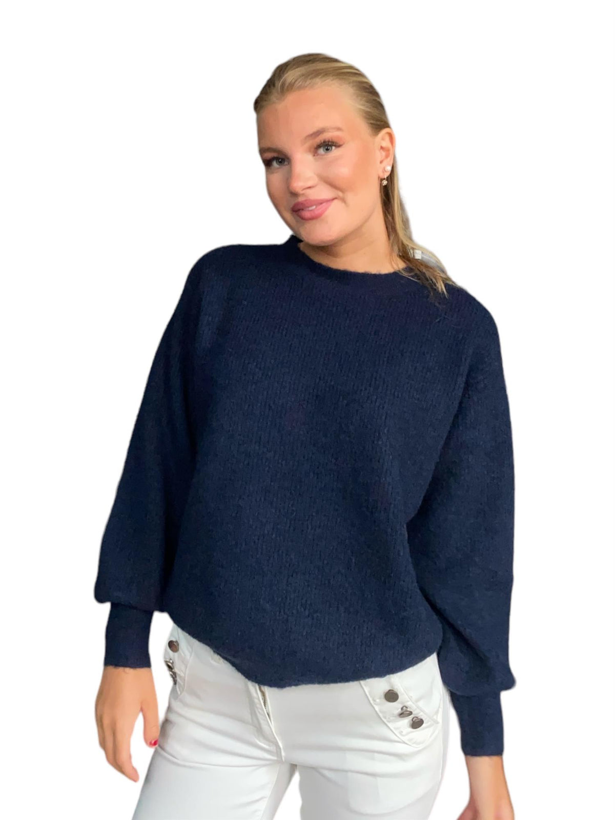 Mohair sleeve pullover Navy