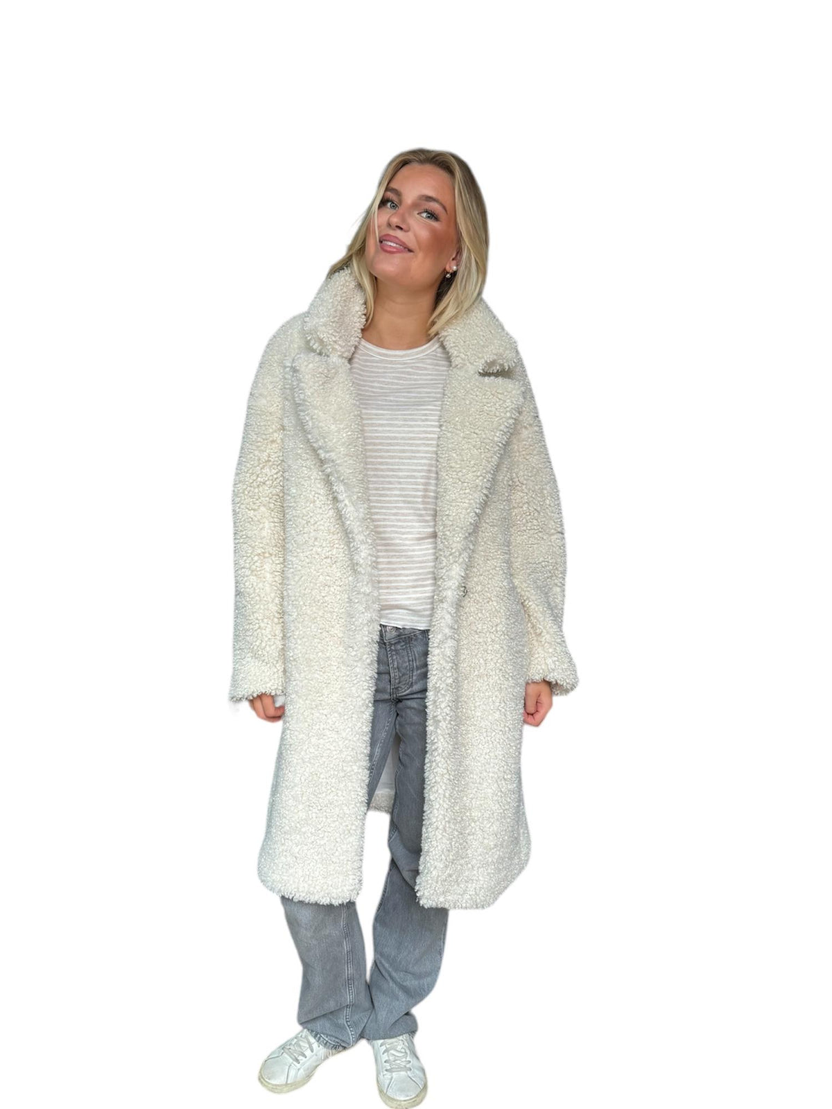 Long faux fur coat Creme