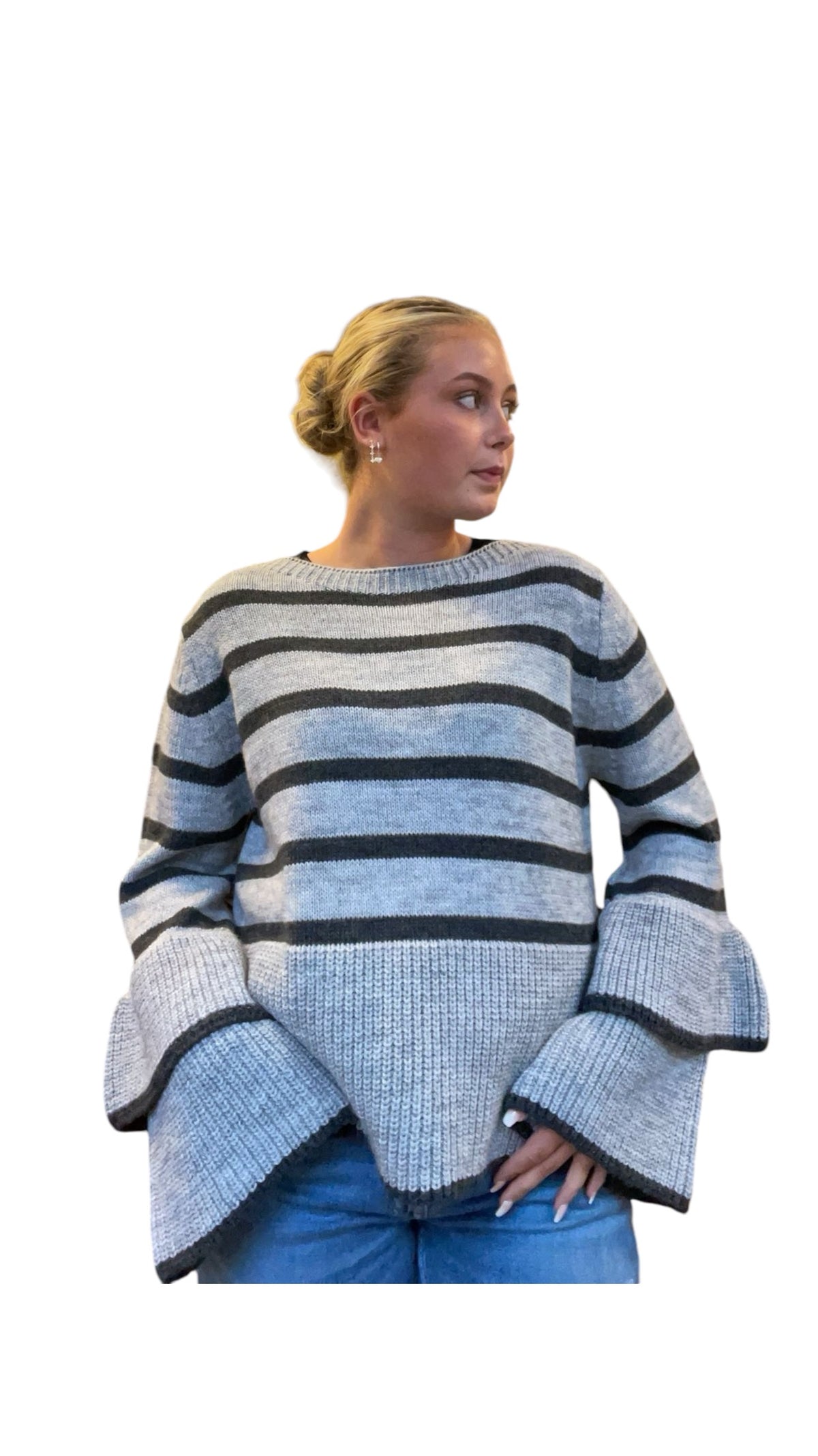 Striped cuff pullover Grey Melange