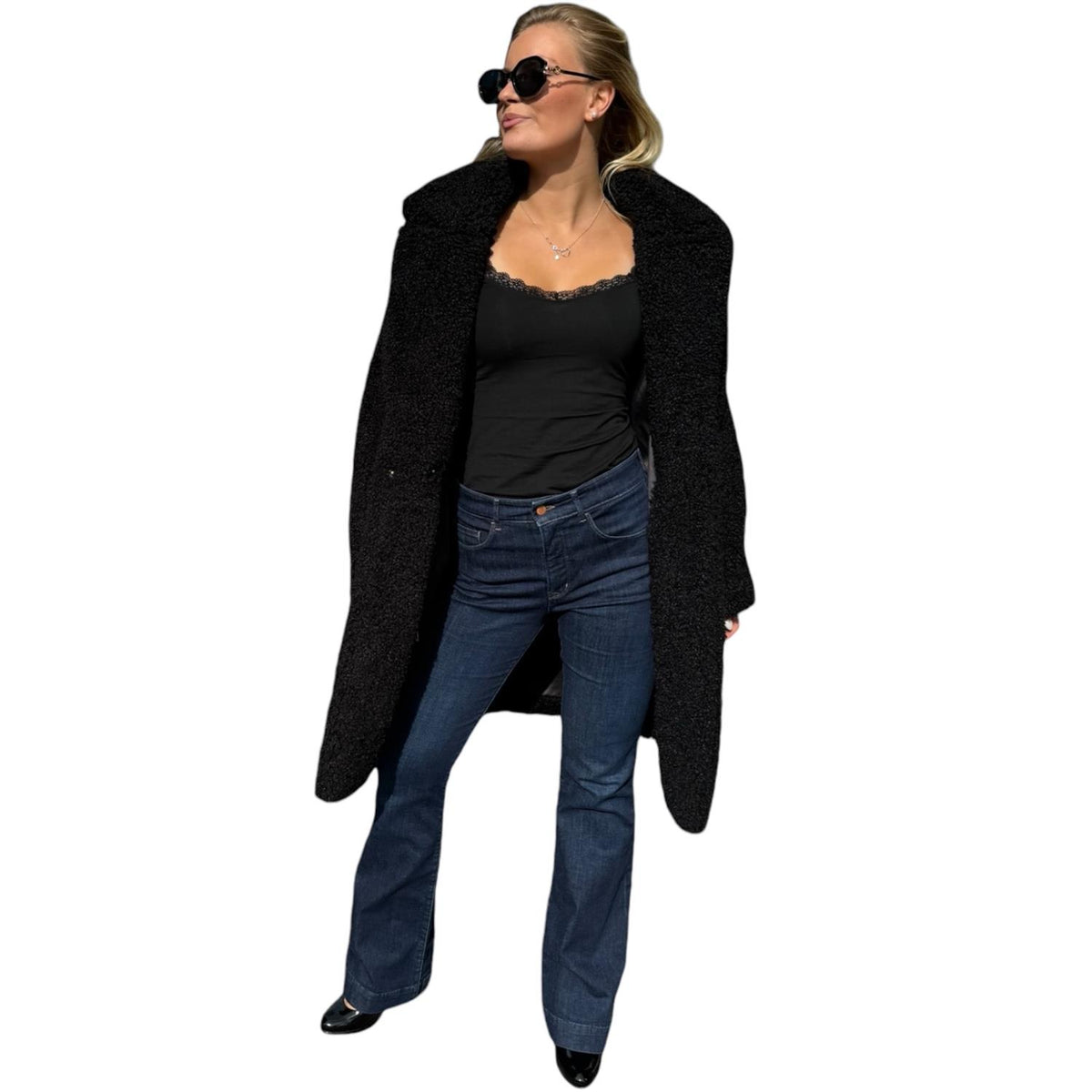 Long faux fur coat Black