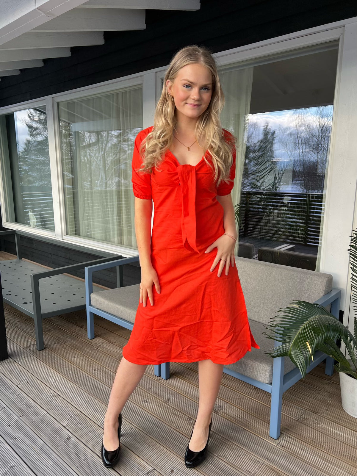 Lindella 2/4 midi dress - show Orange.Com