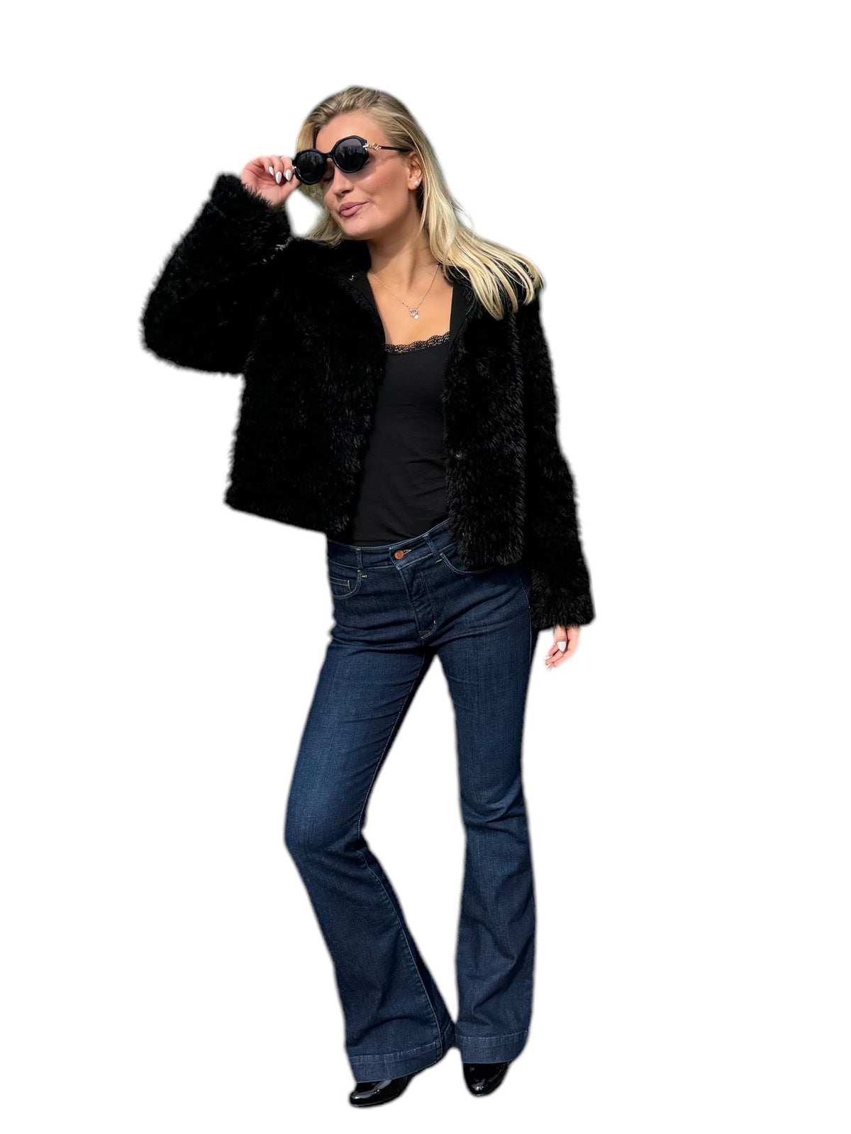 Short faux fur jacket Black