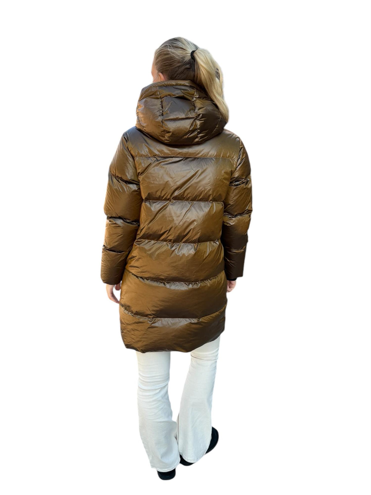 Lange Pufferjacke Kupfer