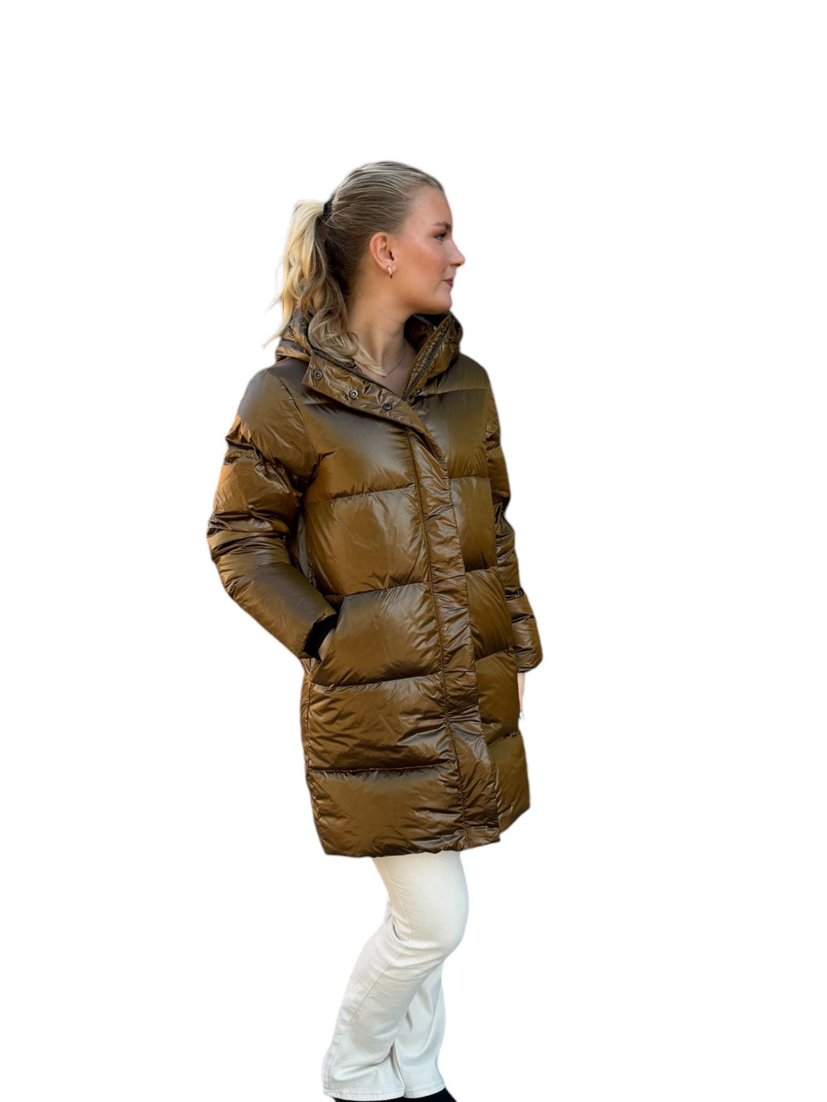 Lange Pufferjacke Kupfer