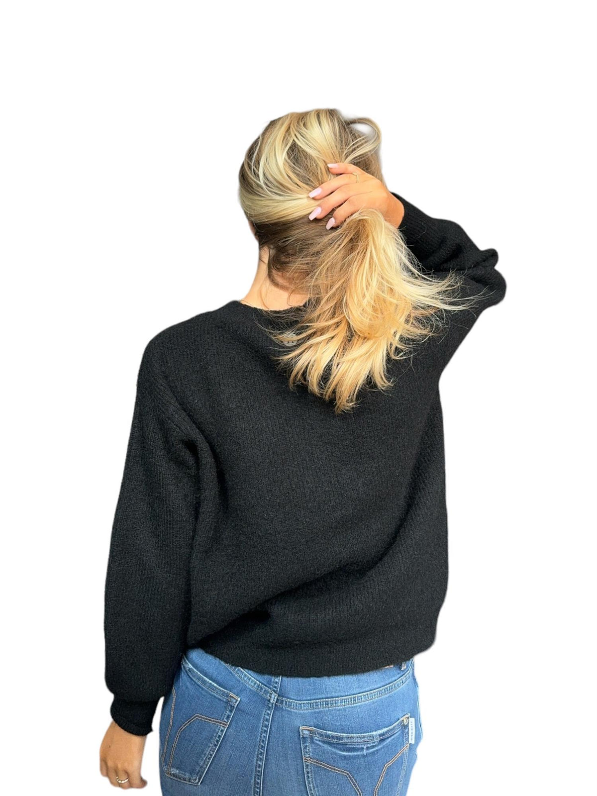 Mohair sleeve pullover Black