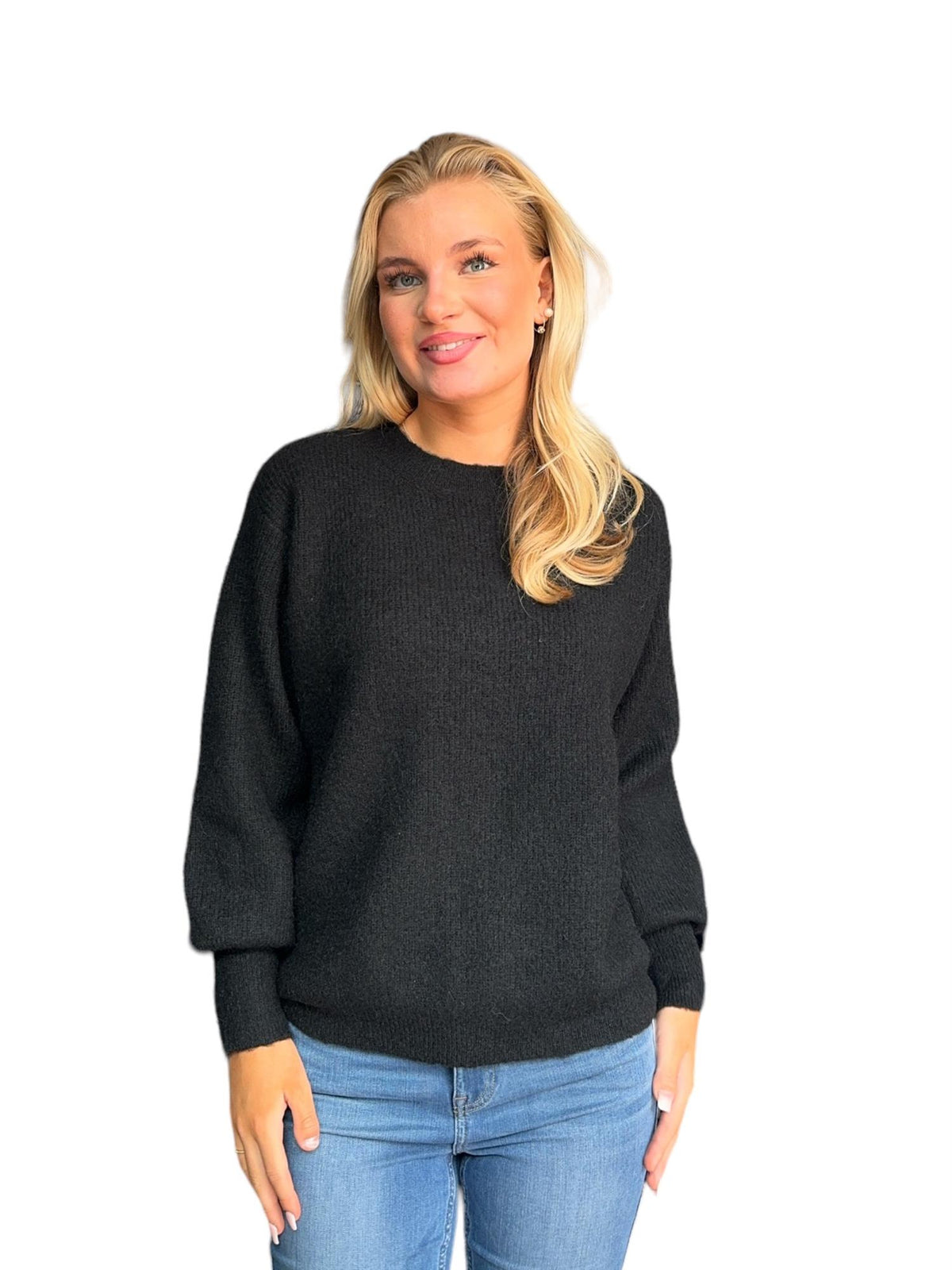 Mohair sleeve pullover Black