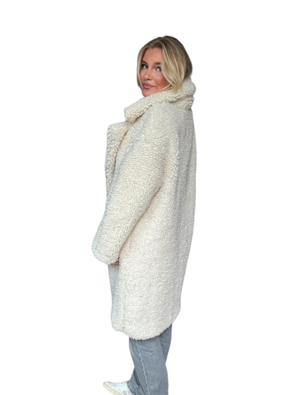 Long faux fur coat Creme