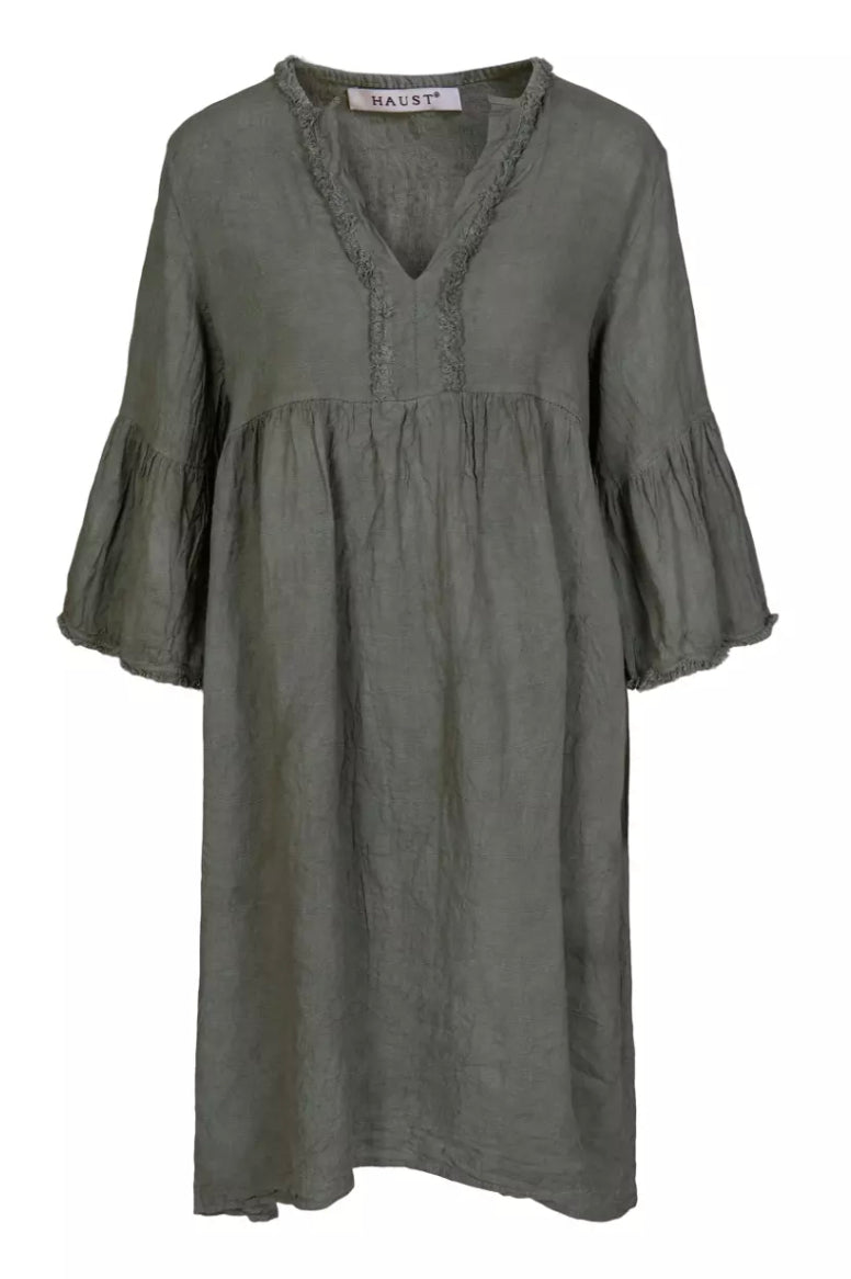 Detailed linen Dress Olive